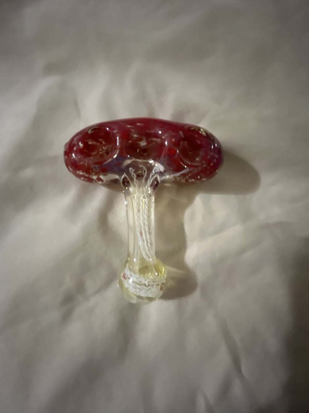 Artisan Hand Blown Glass Mushroom 3 bowl Piece Red Clear